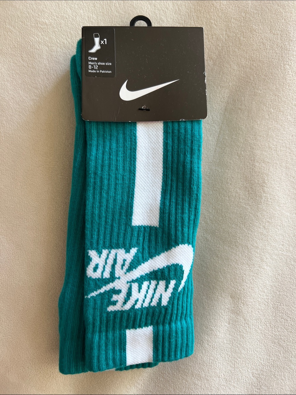 Nike Men’s Crew Athletic Socks in Teal & White large 8-12 new